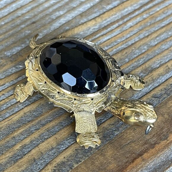 VTG Silver Gold Plated Faceted Smokey Quartz Topaz Turtle Brooch Pendant 19grams - Picture 2 of 14